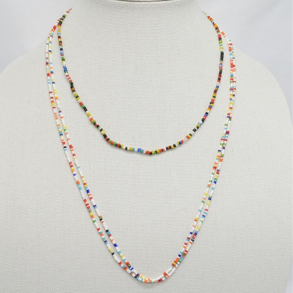 VTG Seed Bead Necklace Set 2 PC Multicolor Layering Boho Western Festival NWOT